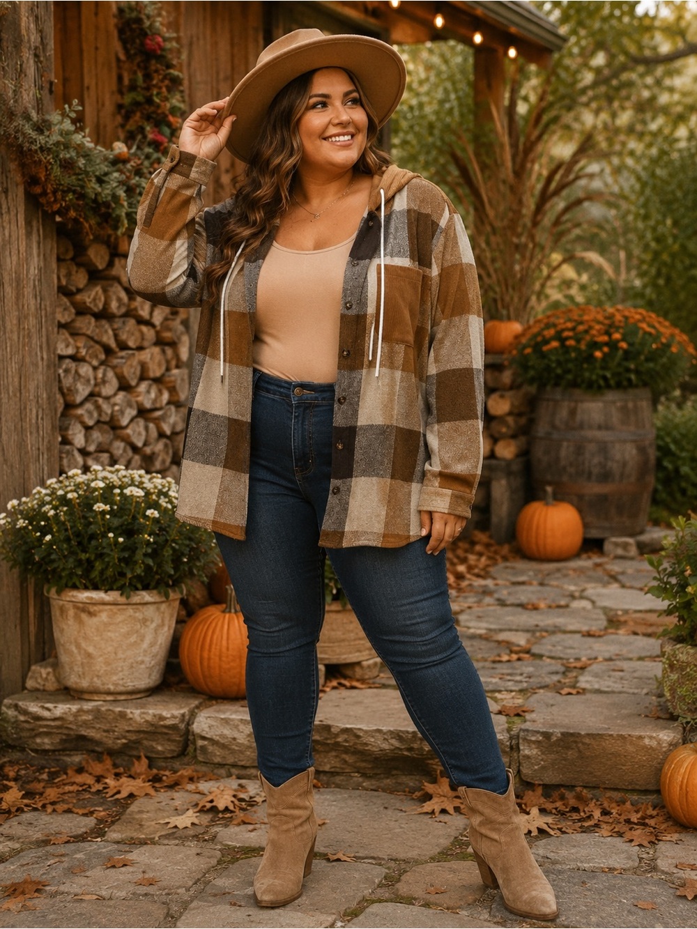 Cozy Plaid Hooded Button-Up Shirt | XXL | Soft Ribbed Knit & Flannel Mix